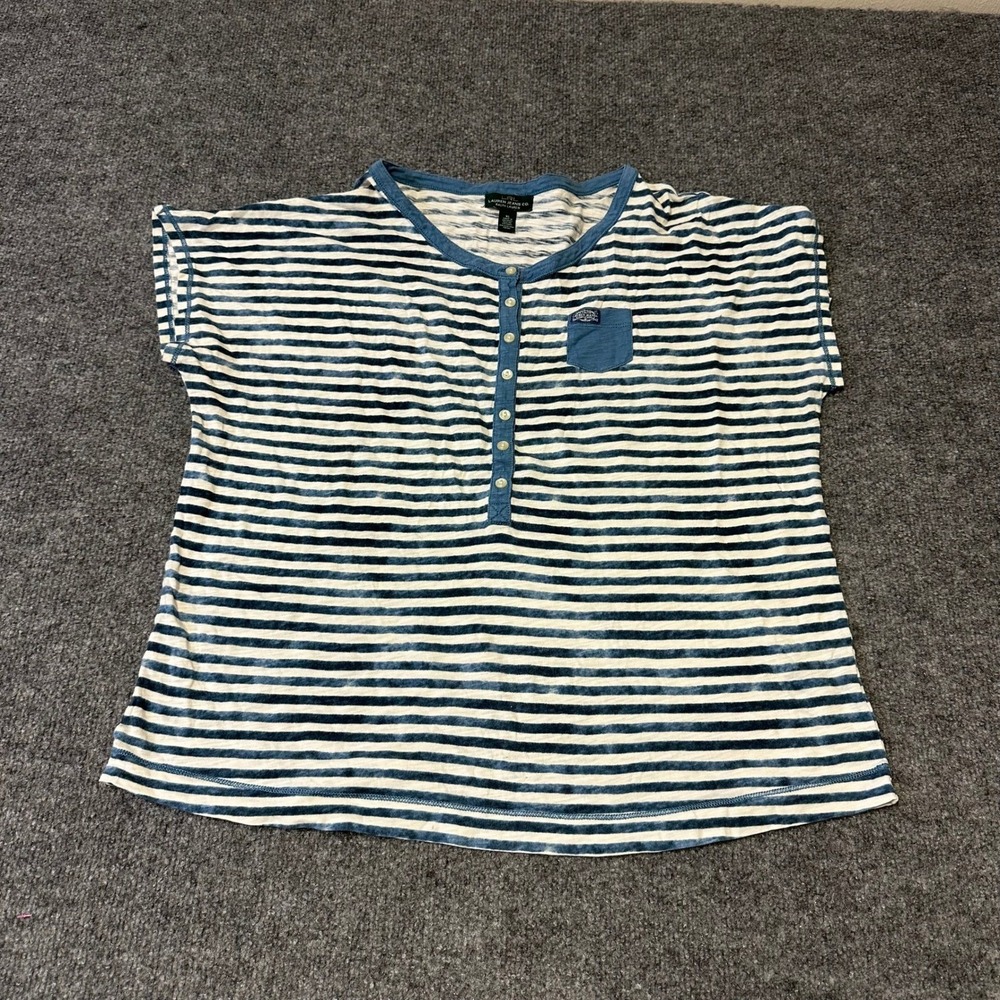 Lauren Ralph Lauren Henley Womens Size XL Blue Striped Short Sleeve Cotton Top